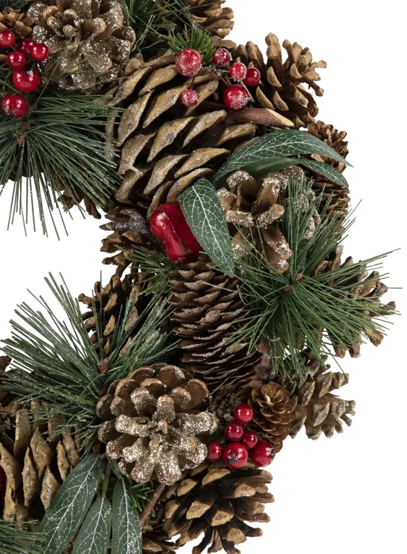 Green Mixed Foliage and Apple Artificial Christmas Wreath  13.75-Inch  Unlit