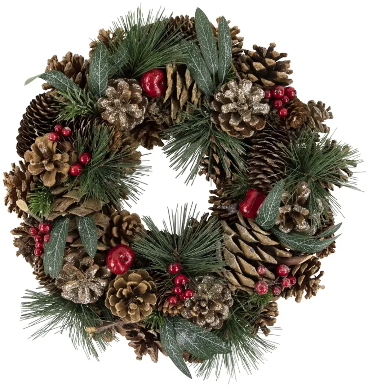 Green Mixed Foliage and Apple Artificial Christmas Wreath  13.75-Inch  Unlit