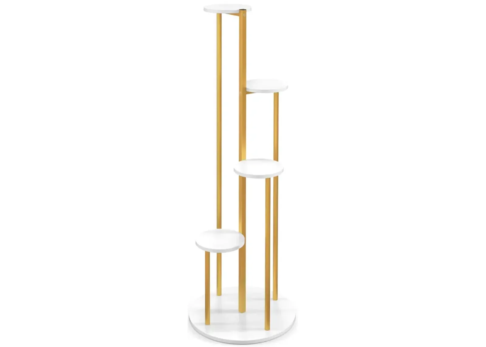 Indoor Metal Plant Stand Corner Plant Shelf for Potted Plant with Golden Metal Frame-White