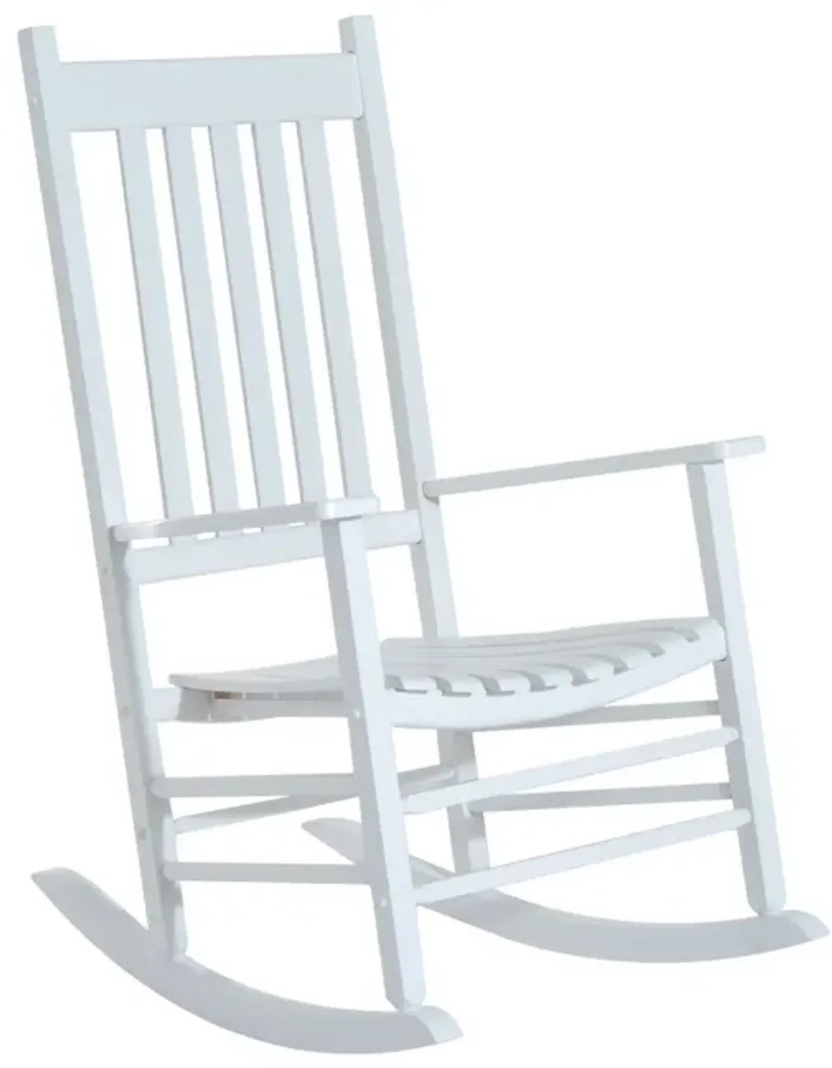 White Porch Relaxer: Wooden Outdoor Rocking Chair with Slatted Design