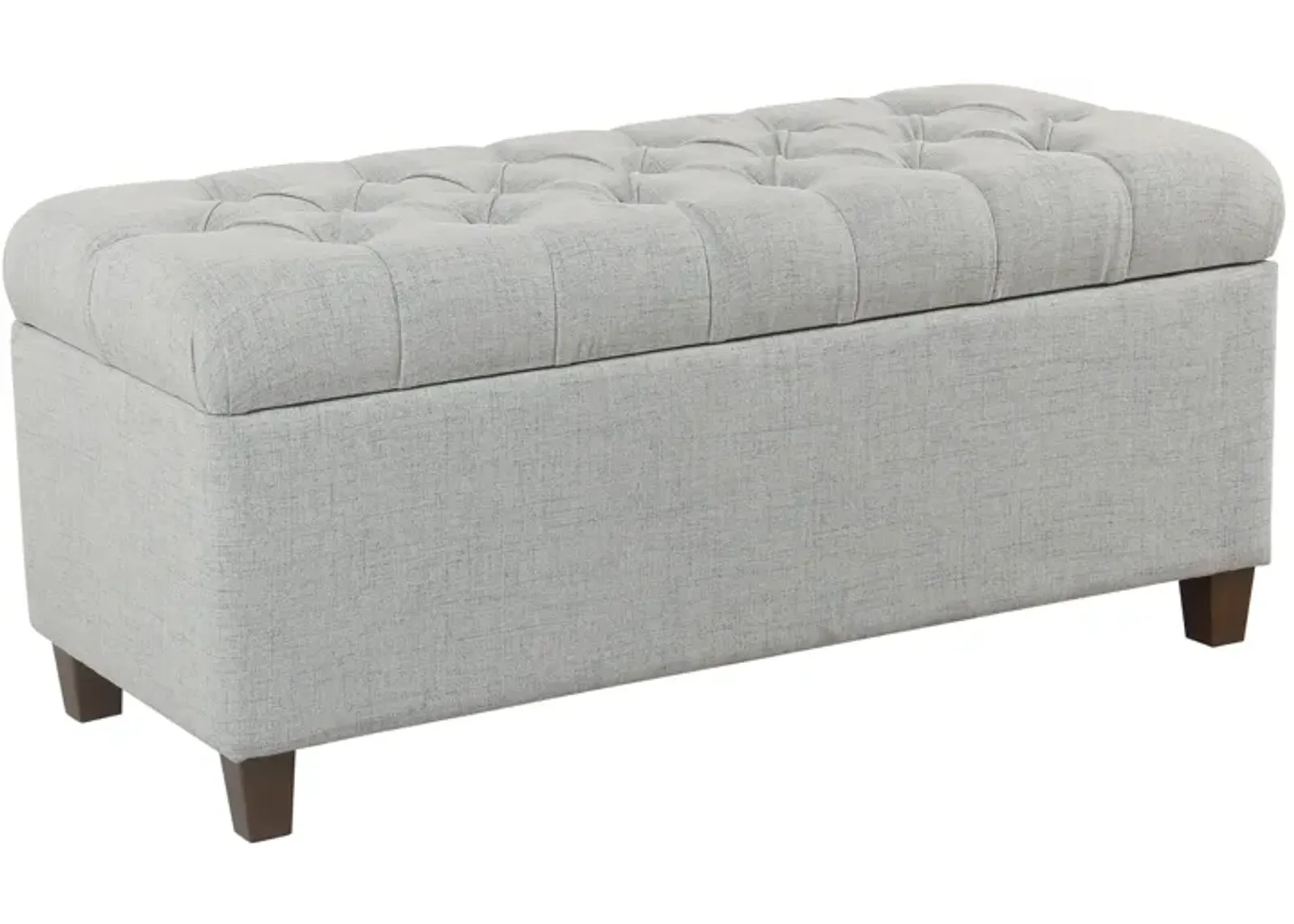 Fabric Upholstered Button Tufted Wooden Bench With Hinged Storage, Light Gray and Brown - Benzara