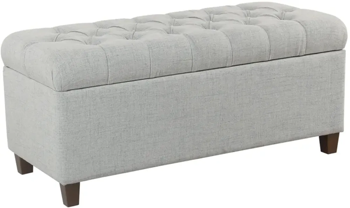 Fabric Upholstered Button Tufted Wooden Bench With Hinged Storage, Light Gray and Brown - Benzara