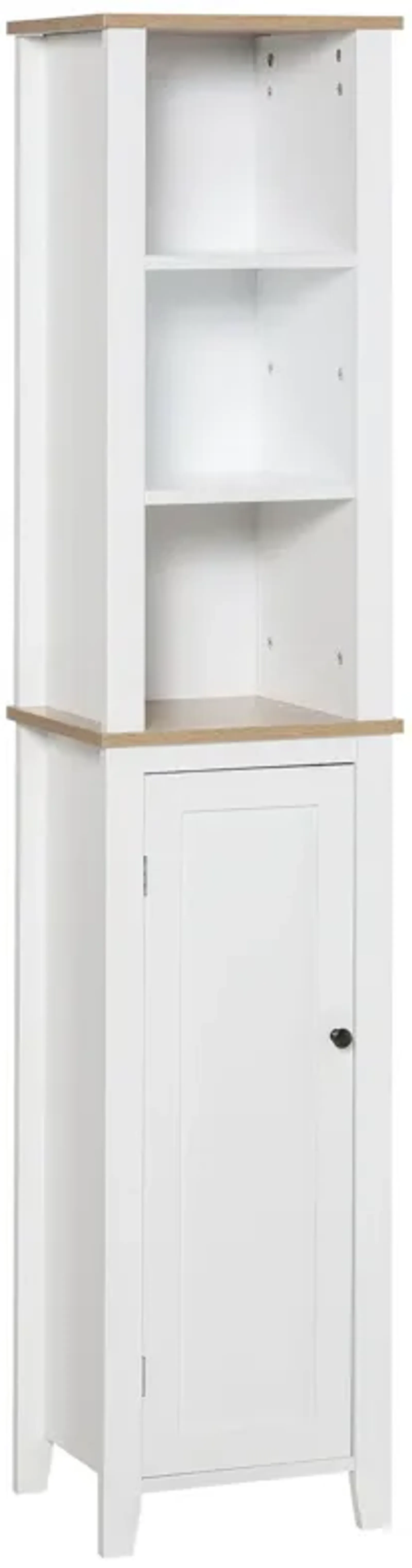 White Bathroom Organizer: Tall 3-Tier Linen Tower Cabinet