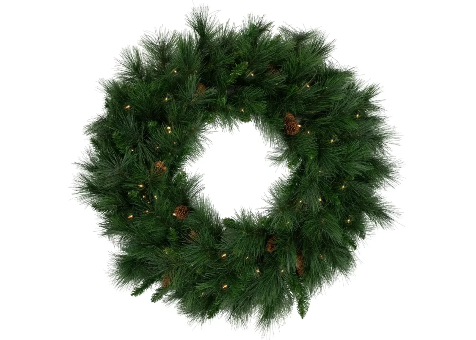 Pre-Lit White Valley Pine Artificial Christmas Wreath with Pinecones  36-Inch  Clear Lights