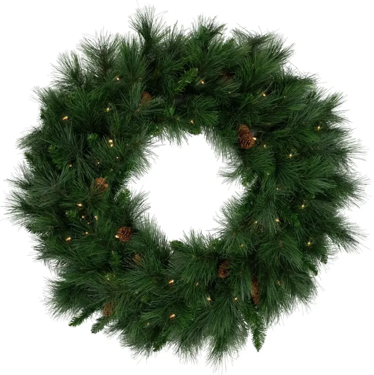 Pre-Lit White Valley Pine Artificial Christmas Wreath with Pinecones  36-Inch  Clear Lights