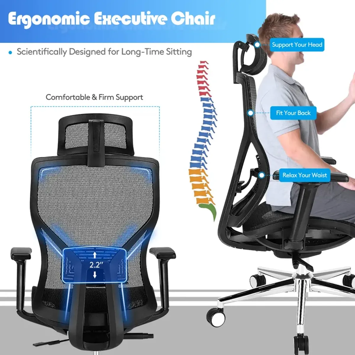 Costway Ergonomic Office Chair High-Back Mesh Chair w/Adjustable Lumbar Support