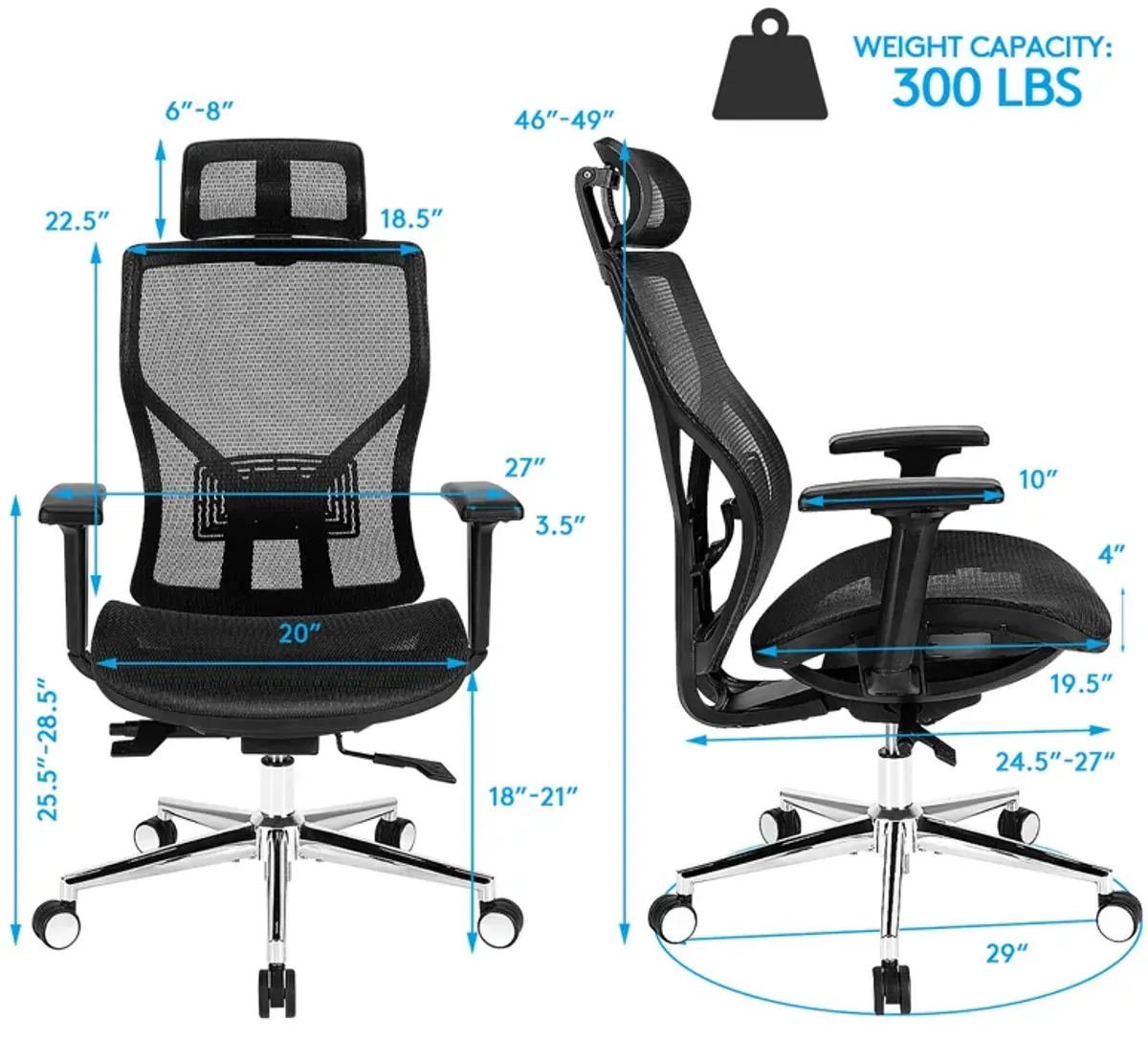 Costway Ergonomic Office Chair High-Back Mesh Chair w/Adjustable Lumbar Support