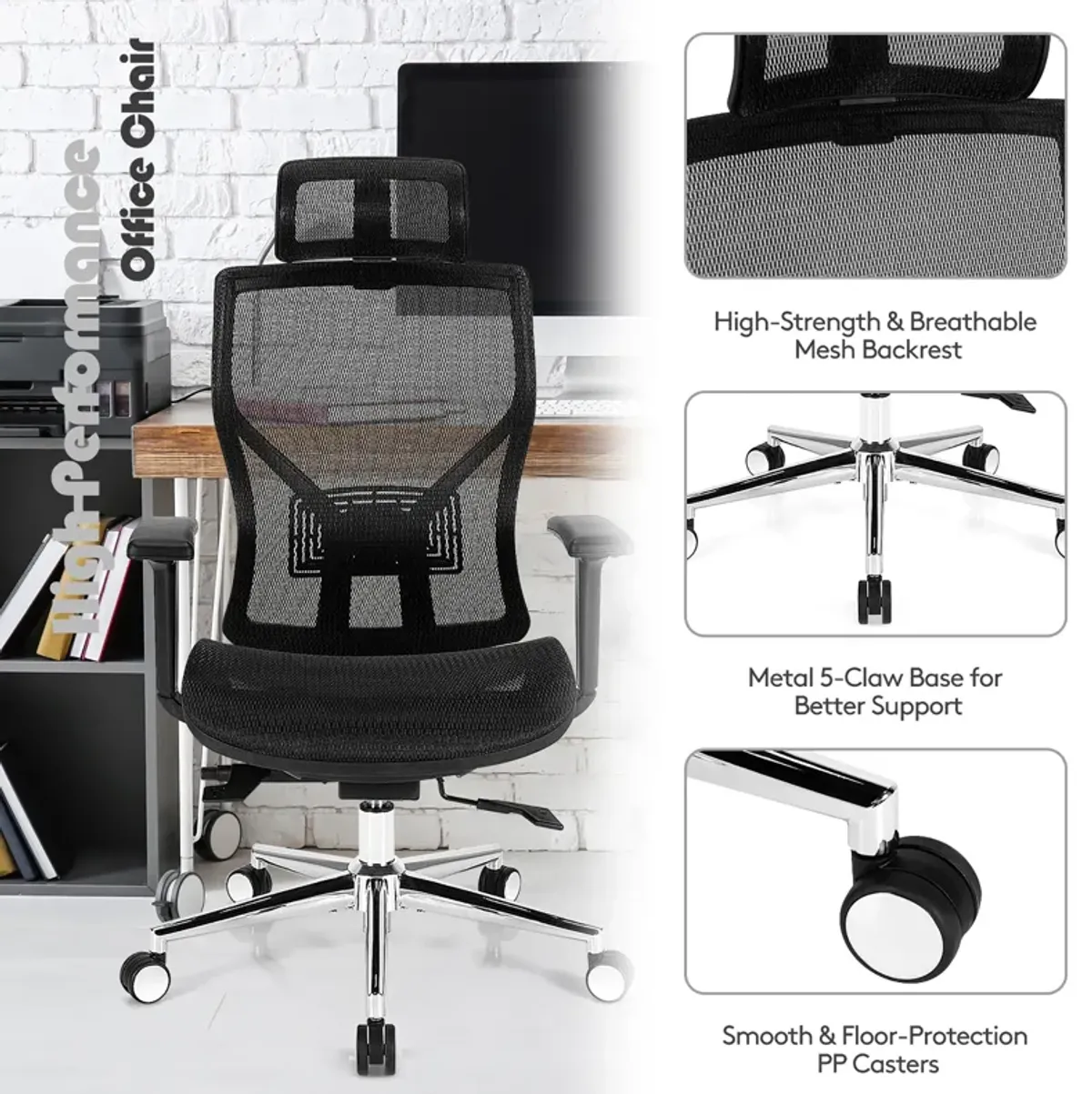 Costway Ergonomic Office Chair High-Back Mesh Chair w/Adjustable Lumbar Support