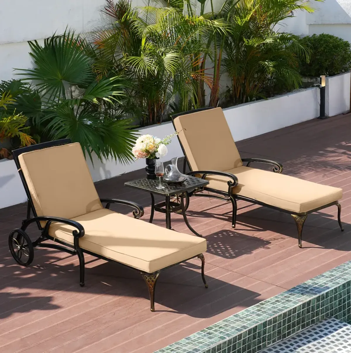 MONDAWE Cast Aluminum Outdoor Adjustable Chaise Lounge with Removable Cushion