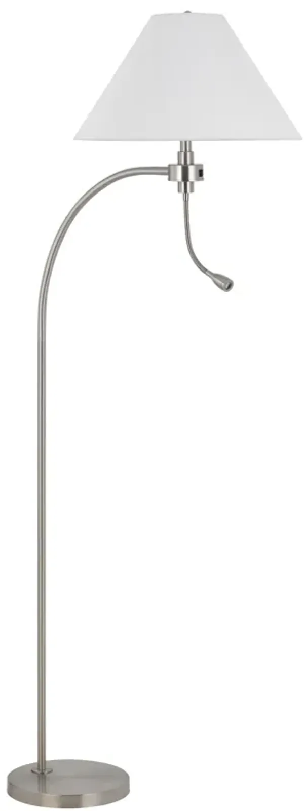 Ashy 68 Inch Floor Lamp, Gooseneck LED, White Shade, Bronze Arc Pole - Benzara