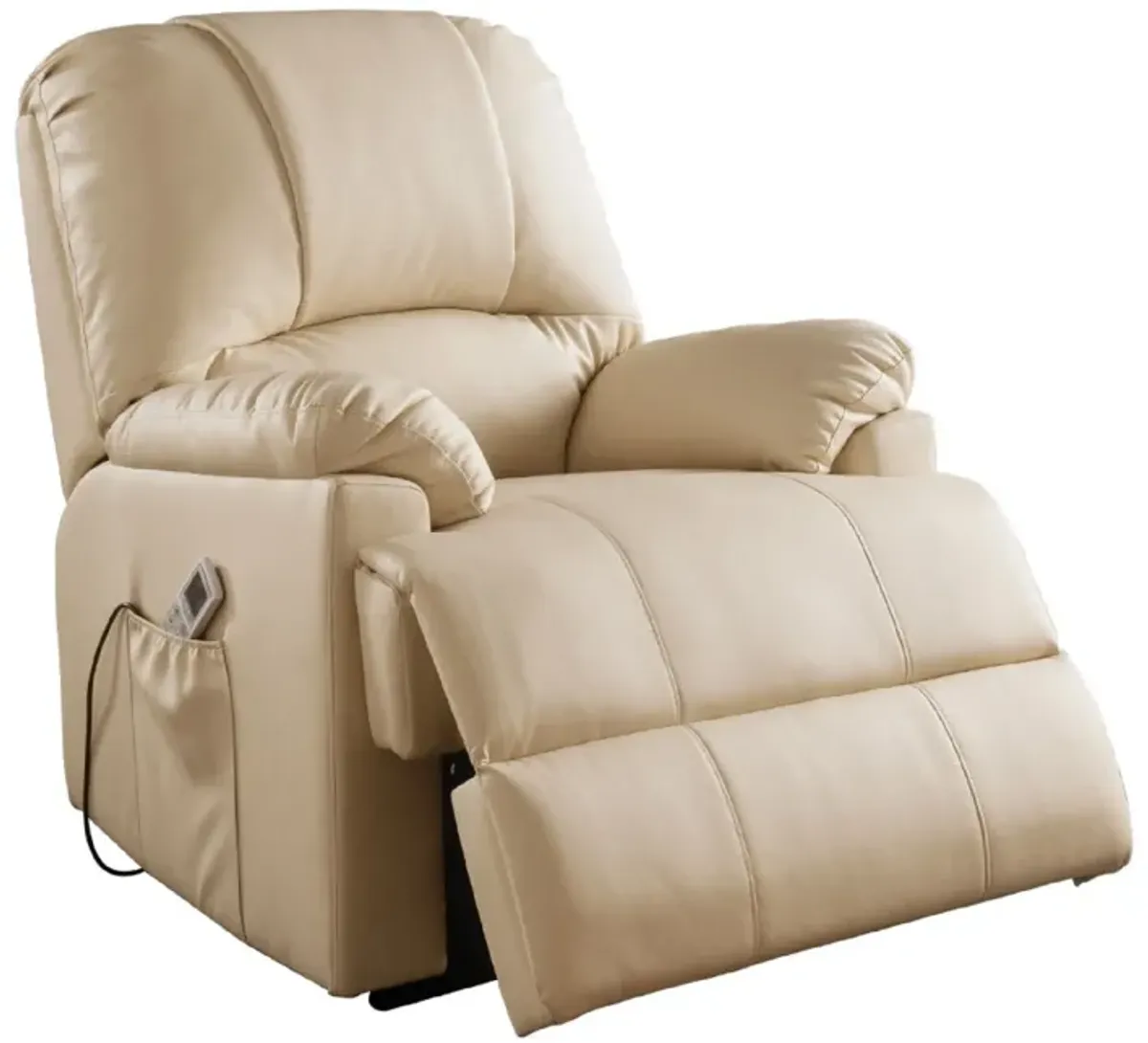 Contemporary Polyurethane Upholstered Metal Recliner with Power Lift, Beige-Benzara