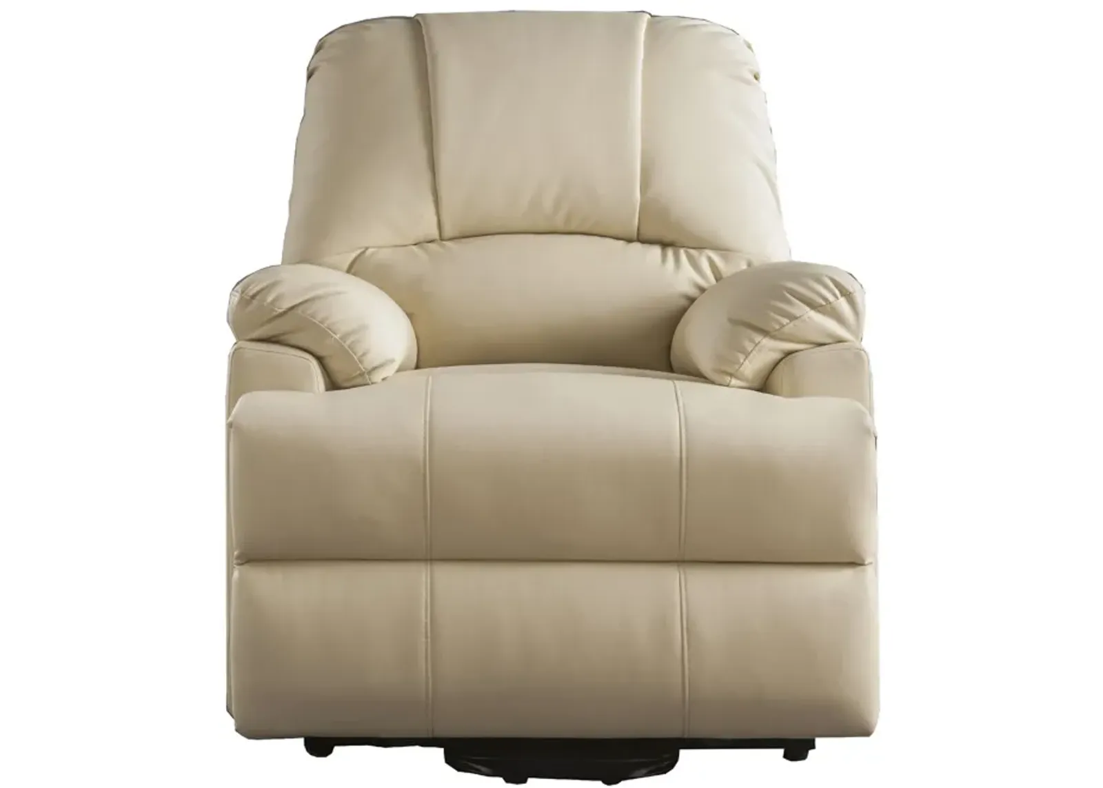 Contemporary Polyurethane Upholstered Metal Recliner with Power Lift, Beige-Benzara