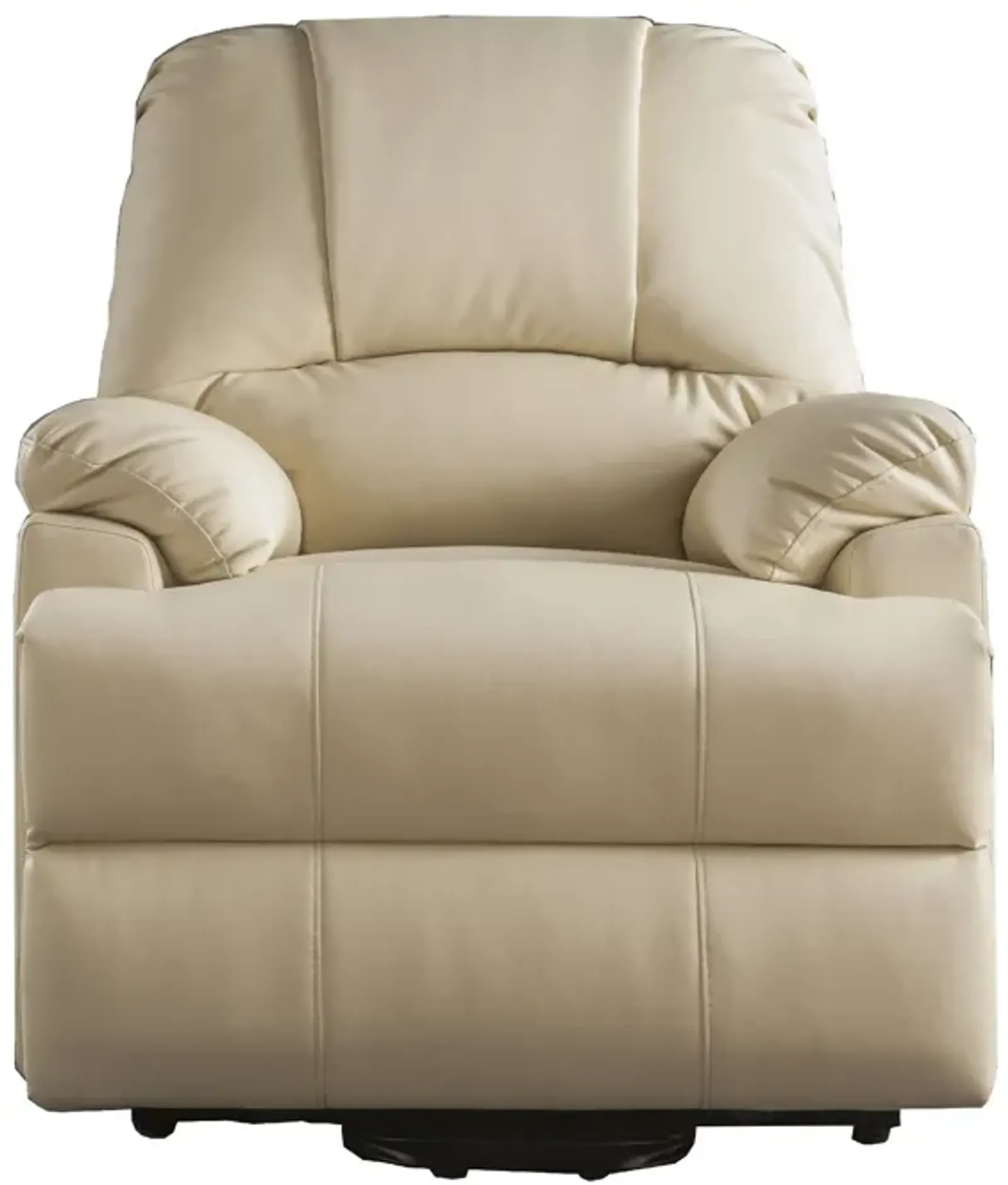 Contemporary Polyurethane Upholstered Metal Recliner with Power Lift, Beige-Benzara