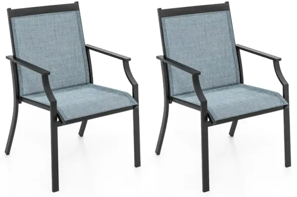 2 Piece Patio Dining Chairs Large Outdoor Chairs with Breathable Seat and Metal Frame