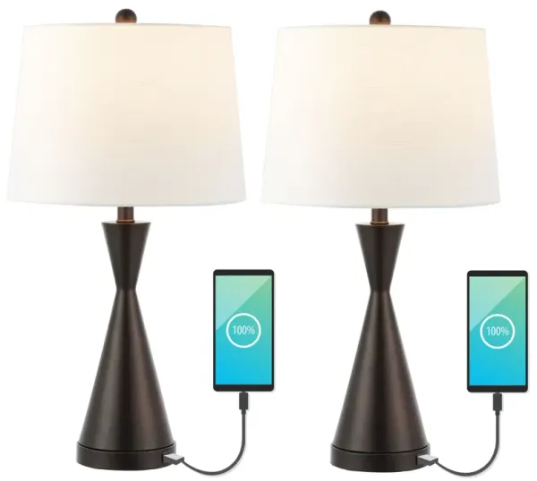 Colton Classic French Country Iron LED Table Lamp with USB Charging Port (Set of 2)