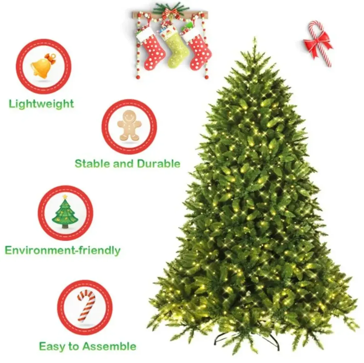 Hivvago 5/6 Feet Artificial Fir Christmas Tree with LED Lights and 600/1250 Branch Tips