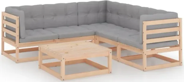 vidaXL 6 Piece Garden Lounge Set with Cushions Solid Pinewood