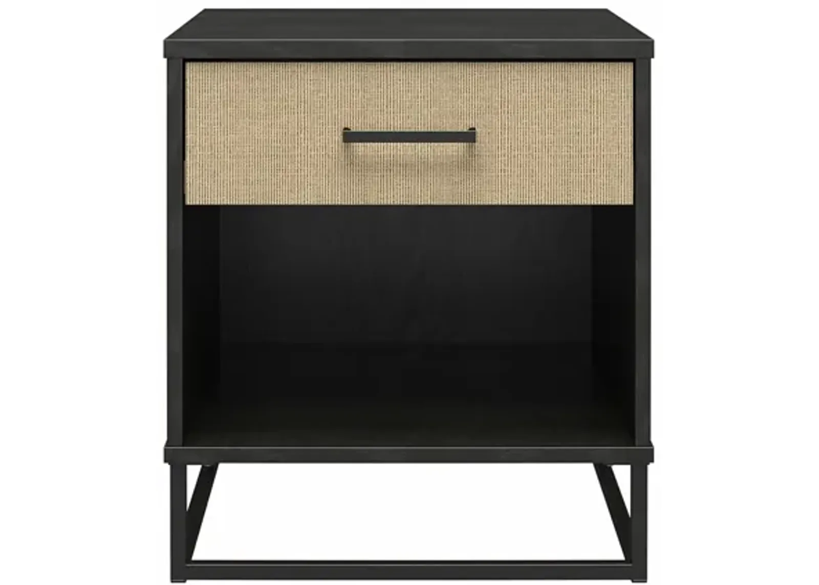 Novogratz Kelly Nightstand, Faux Rattan & Black Oak