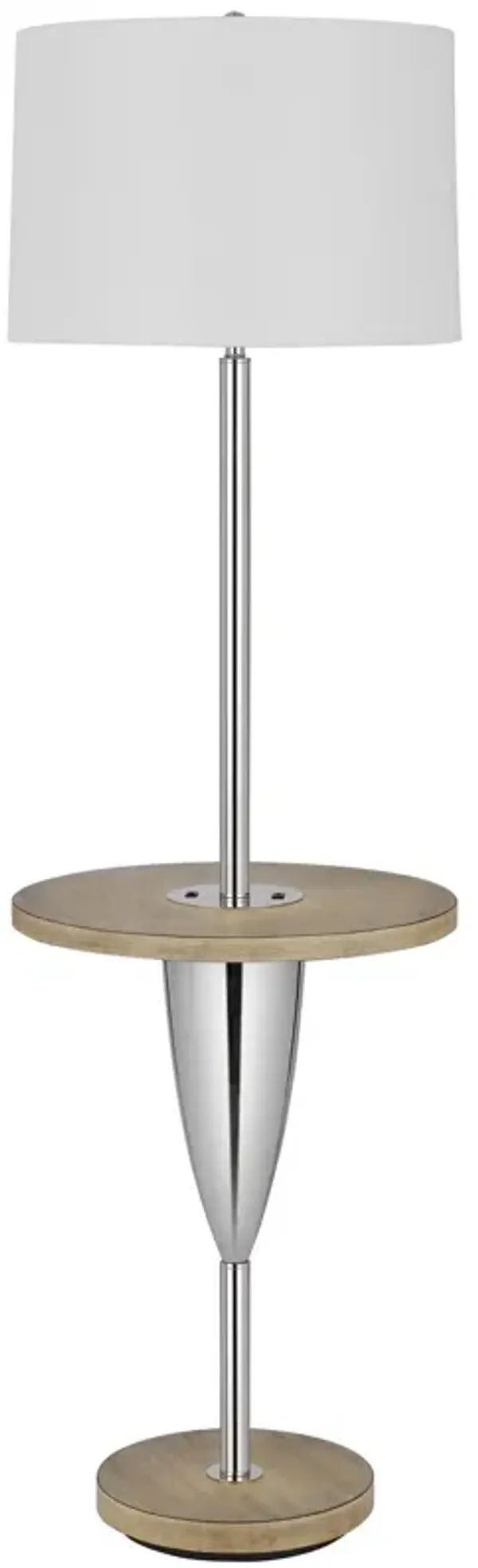 Charlie 61 Inch Modern Floor Lamp, Wood Table, 1 USB, Glossy, White, Brown-Benzara