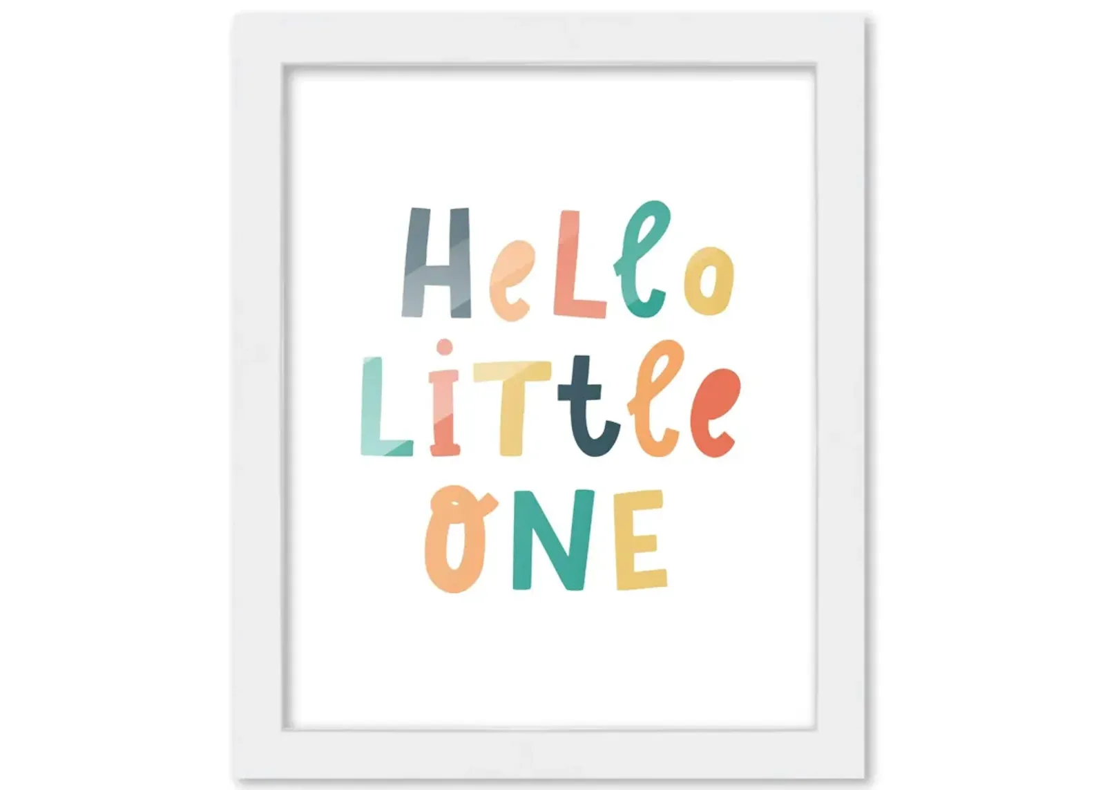 8x10 Framed Nursery Wall Art Colorful Hello Little One Poster In White Wood Frame For Kid Bedroom or Playroom