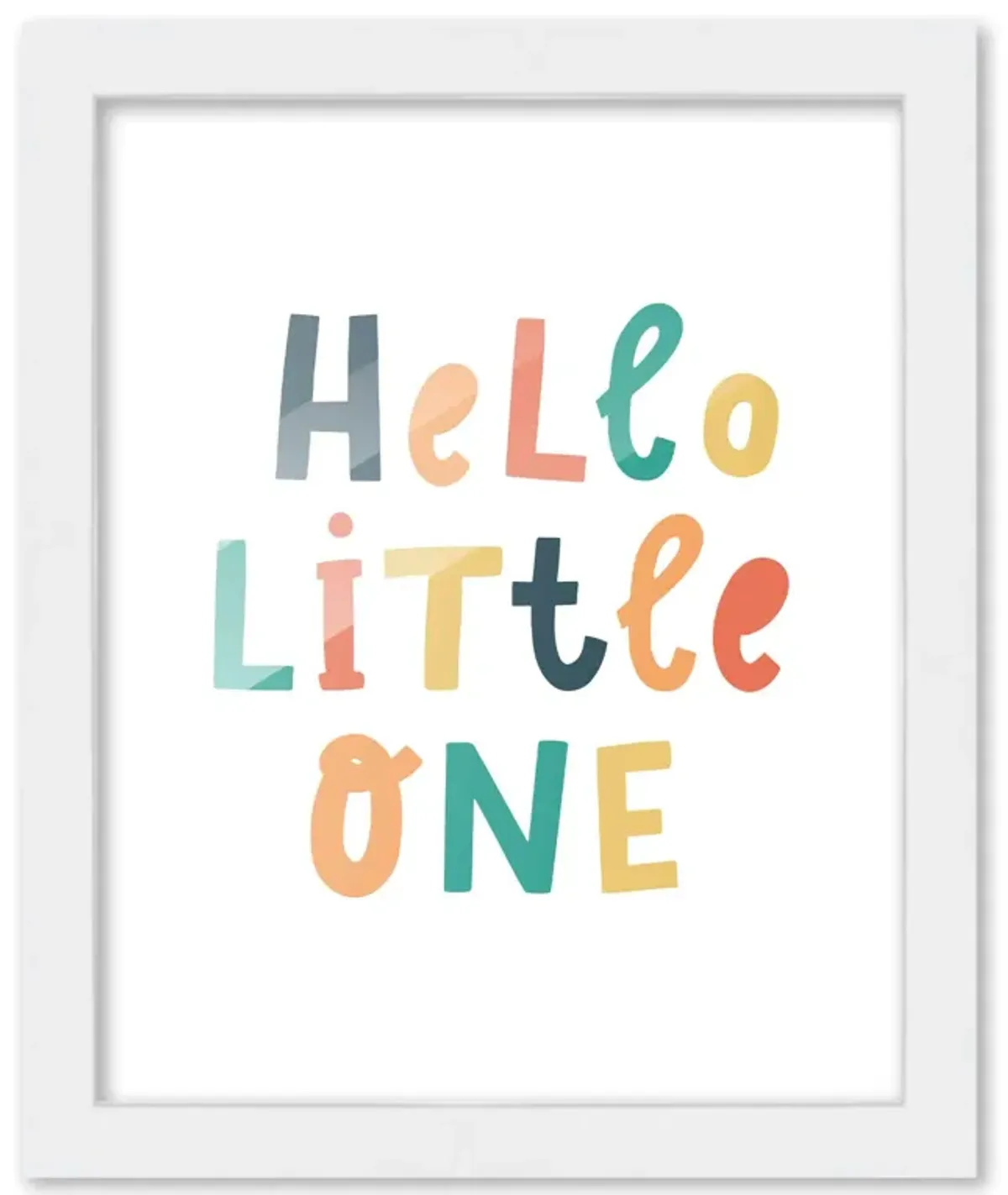 8x10 Framed Nursery Wall Art Colorful Hello Little One Poster In White Wood Frame For Kid Bedroom or Playroom