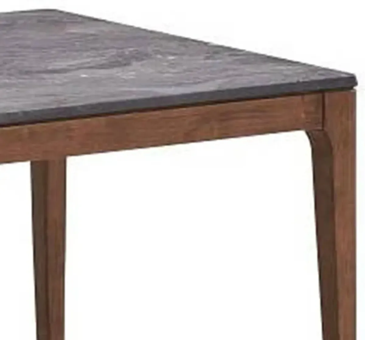 Evis 63 Inch Dining Table, Marble Grain Faux Stone Top, Walnut Brown Wood - Benzara