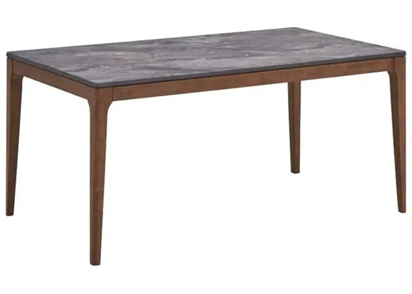 Evis 63 Inch Dining Table, Marble Grain Faux Stone Top, Walnut Brown Wood - Benzara