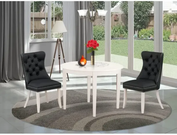 East West Furniture 3 Piece Kitchen Table Set Contains a Round Dining Table