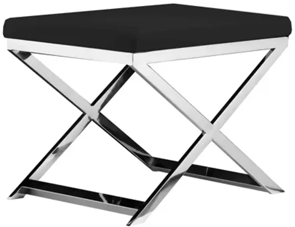 Sovi 20 Inch Accent Stool Ottoman, Steel Legs, Cushioned Black Faux Leather - Benzara