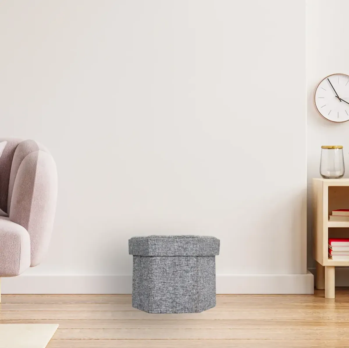 Small Decorative Grey Foldable Hexagon Ottoman for Living Room, Bedroom, Dining, Playroom or Office