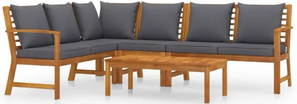 Roma 5pc Outdoor Modular Sofa and Chair Set, Brown Wood Coffee Table - Benzara