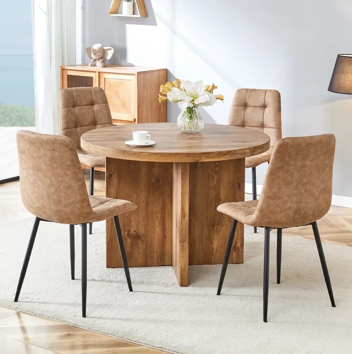 Merax 5 Pieces Round Dining Table  Chair Set