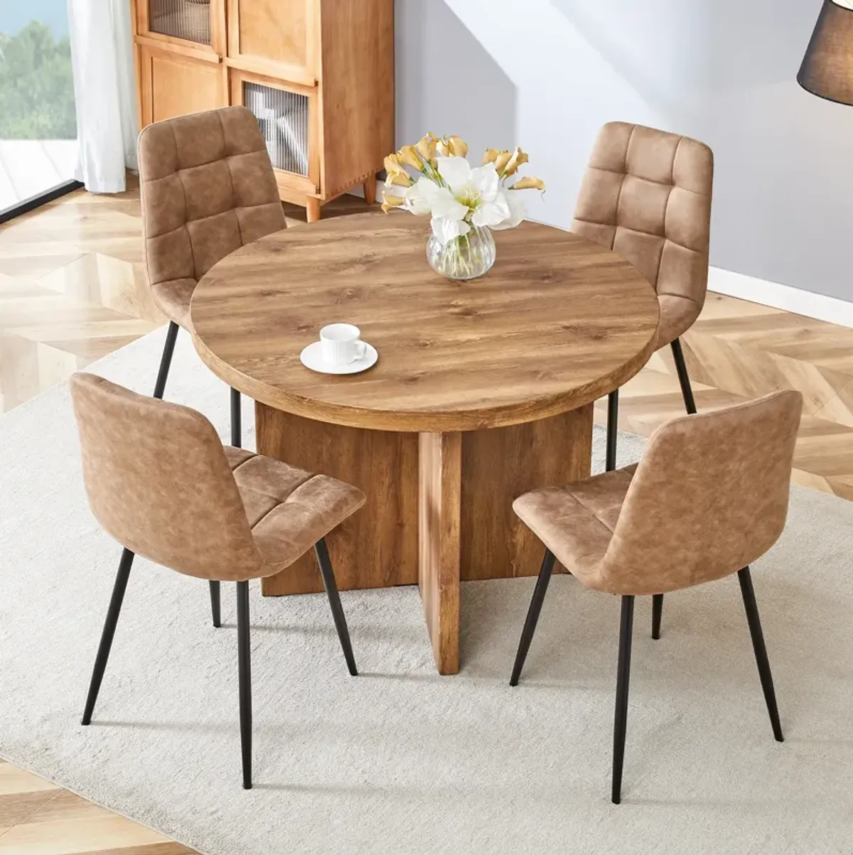 Merax 5 Pieces Round Dining Table  Chair Set