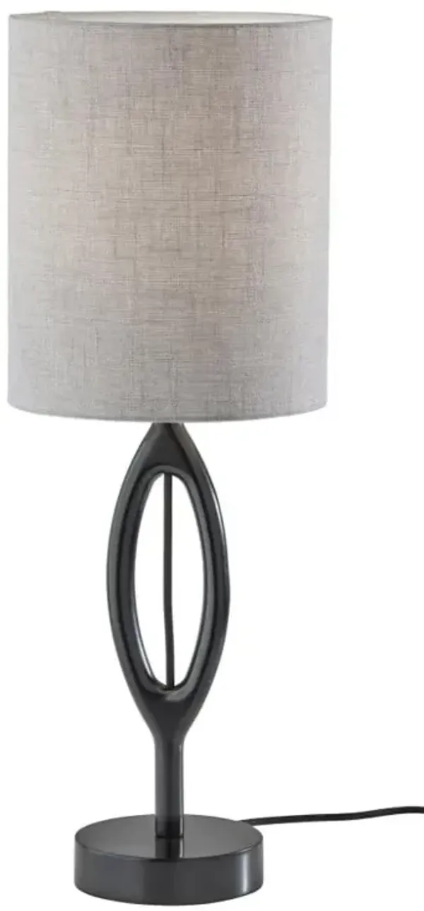 Hivvago 28" Black Solid Wood Round Table Lamp With Gray Drum Shade