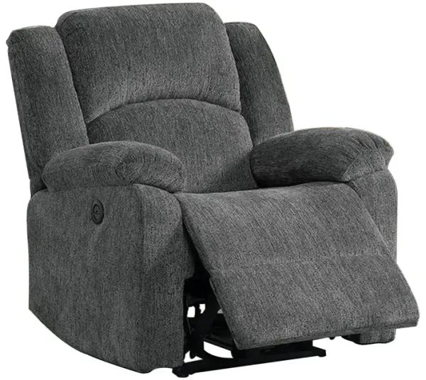 Cerys 40 Inch Power Recliner, USB, Plush Cushioned Gray Chenille Fabric - Benzara