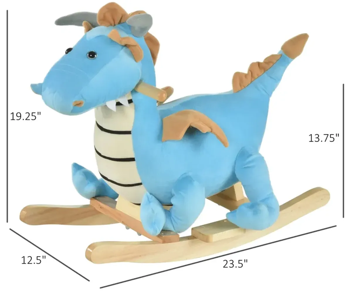 Blue Dino Ride: Wooden Rocking Horse with Sounds for 18-36 Months