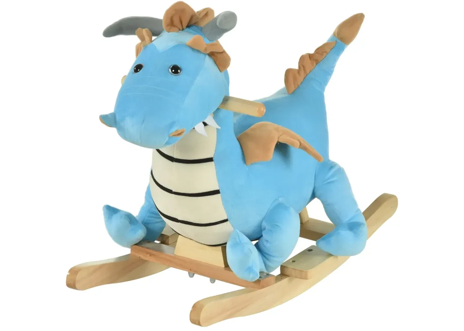 Blue Dino Ride: Wooden Rocking Horse with Sounds for 18-36 Months