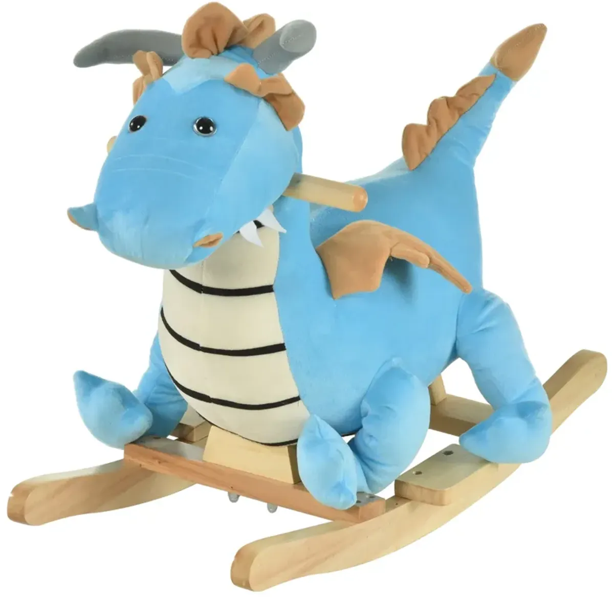 Blue Dino Ride: Wooden Rocking Horse with Sounds for 18-36 Months