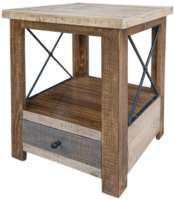 Benjara Niya 26 Inch Side End Table, Solid Pine Wood, Single Drawer, Brown Finish