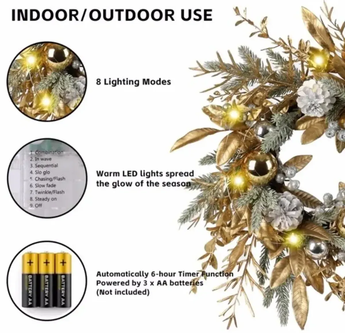 Christmas Wreath Festive Holiday Decoration for Doors, Walls & Mantels