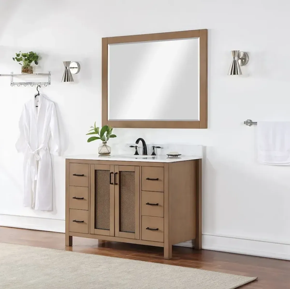 Altair 48 Rectangular Bathroom Wood Framed Wall Mirror in Brown Pine
