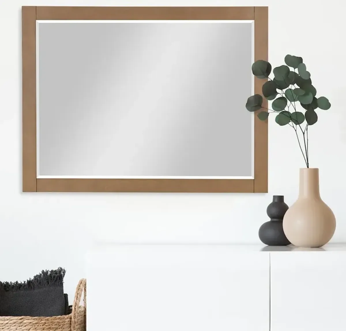 Altair 48 Rectangular Bathroom Wood Framed Wall Mirror in Brown Pine