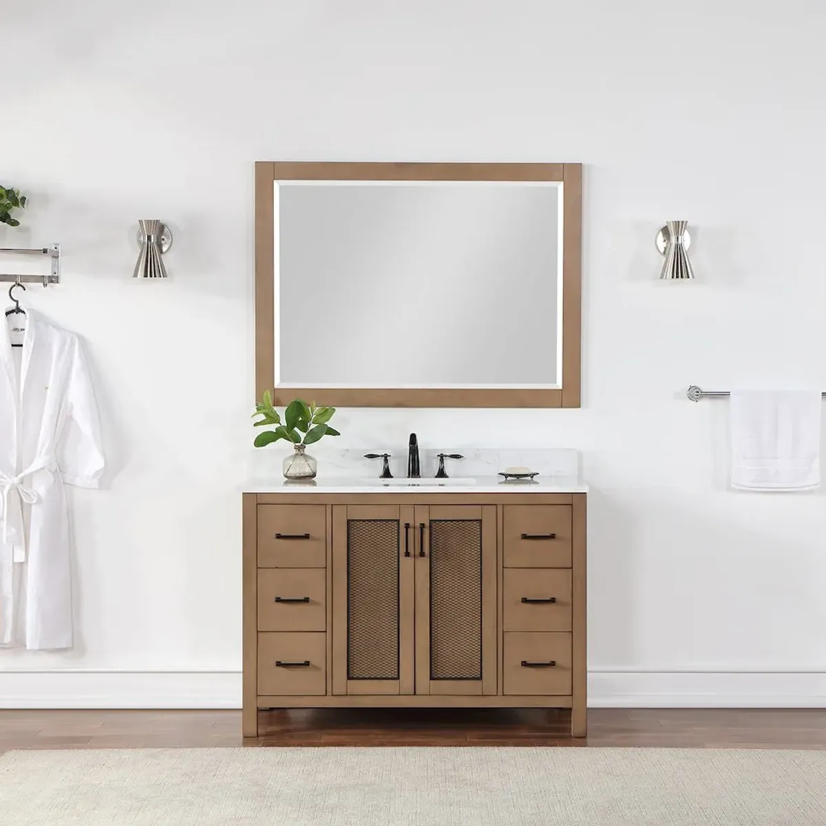 Altair 48 Rectangular Bathroom Wood Framed Wall Mirror in Brown Pine