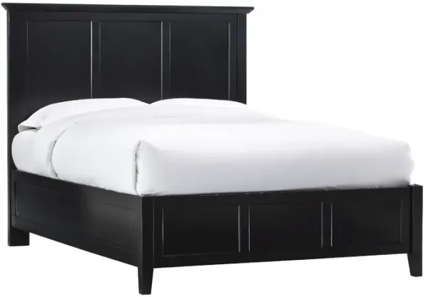 Neo Solid Mahogany Wood Low Profile Queen Bed, Beveled Trim Top, Black - Benzara
