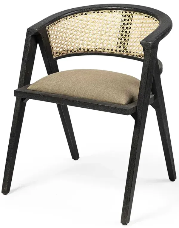 Upholstered Linen Dining Arm Chair with Open Back, Modern Dining Seating