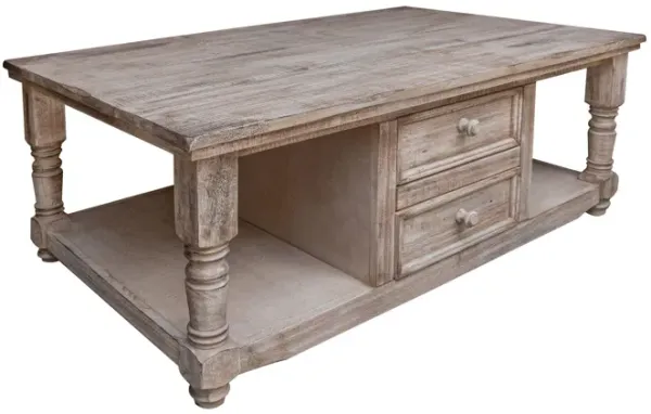 Benjara Genie 50 Inch Coffee Table, Mango and Pine Wood, 4 Drawers, Sand Brown