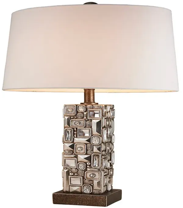 Table Lamp with Abstract Mirror Block Base, Bronze - Benzara