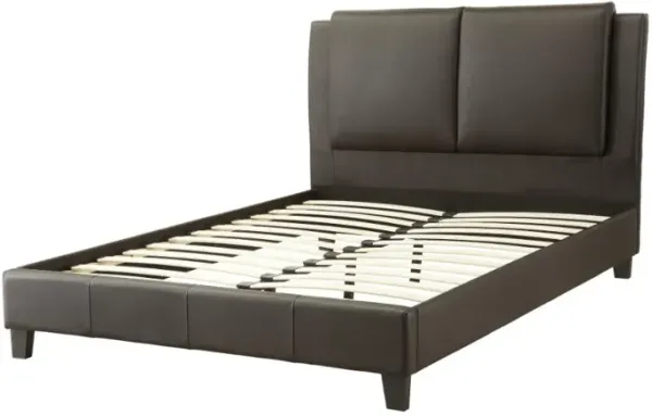 Elegant Wooden C.King Bed With PU Head Board, Brown - Benzara