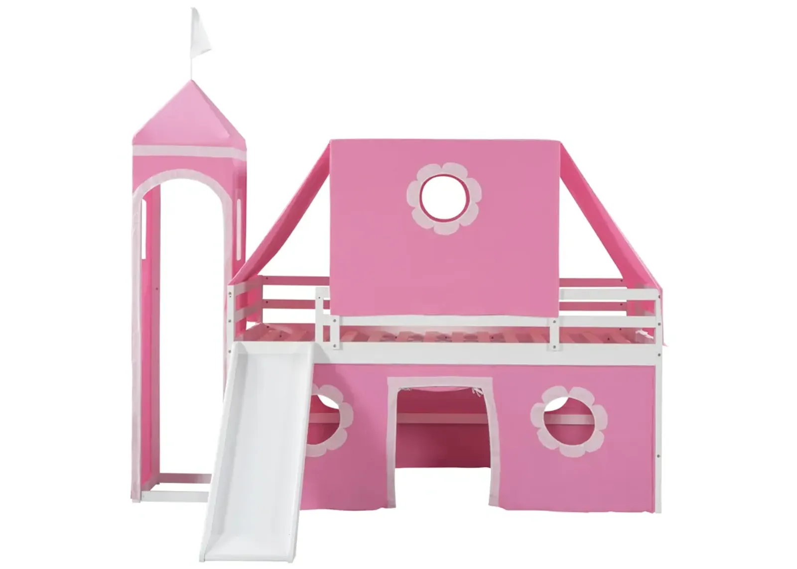 Merax Castle Loft Bed with Slide and Tent