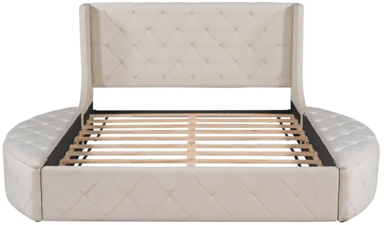 Upholstered Platform Bed Queen Size Storage Velvet Bed With Wingback Headboard And 1 Drawer